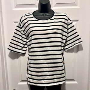Zara Top Striped Black White shirt Women Medium short sleeve crew neck